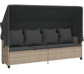 vidaXL Tumbona con capota y cojines ratán sintético Negro y crema, Marrón y crema, Gris Sillas de Exterior Ideal para jardín, playa, piscina, terraza Tumbona Piscina Tumbonas Playa Tumbonas Jardín Exterior
