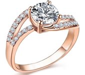 18K Rose gold Plated Love Heart Cubic Zirconia Promise Halo Engagement Promise Eternity Valentine's Day Ring for Women Size 6-10