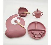 Vajilla De Silicona De 6-8 Piezas Para Bebé Juego De Baberos Con Ventosa Tazón Cuchara Tenedor Taza De Alimentación Plato Dividido Platos Infantiles Vajilla Para Niños Suministros Para Madres Y Bebés