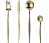 Mr.Spoon Juego 24 Piezas Cubiertos, Acero Inoxidable 18/0, Color Dorado Mate o Brillo, Alta acabado, Diseño moderno, Incluye cuchillo,tenedor,cuchara,cucharilla, Cubertería, Apto para lavavajillas. Ideas de regalo， Incluye bolsa de regalo.