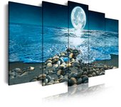 DekoArte - Cuadros Modernos Impresión de Imagen Artística  Lienzo Decorativo  Paisaje Nocturno la Luna Playa  5 Piezas 150x80cm