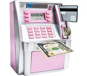 Alcancía ATM para niños, niños y adultos, mini cajero automático, caja de ahorros, cajero automático electrónico para niños y adultos, dinero real, cajero automático negro con tarjeta, inicio de sesión con contraseña, calculadora de saldo, caja de se