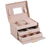 Three-tier jewelry box jewelry storage box portable lock earrings necklace ring storage box wooden cross-border Amazon.