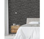 Muestra DIN A4 de Papel pintado vinílico lavable piedra pizarra negra con textura relieve 3D - Israel 453145 de GAULAN