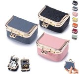 Mini joyero de cuero genuino, mini monedero, estuche para joyas con cierre de beso, estuche de viaje para anillos, pendientes, collares y pulseras (3 unidades A)