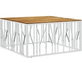 vidaXL Mesa de centro acero inoxidable y madera maciza acacia Plateado, Dorado, Plateado y marrón claro Mesita de Salón o Comedor o Auxiliar Mesa de Café Meuble Salón