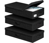 mepure Underbed Storage Boxes – 3 Pack Fabric Storage Bags, 50L Under Bed Storage Box with Lids and Zips, Foldable Clothes Organiser for Bedding, Quilts, Toys, Shoes – Grey