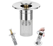 1/2/3/4 colador de drenaje para fregadero de baño, tapón para fregadero de baño, filtro de drenaje emergente con filtro de acero inoxidable extraíble (1 unidad, ID de agujero para 1.34 a 1.57 pulgadas)