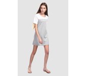 Vestido SINTY combinado con manga corta y canesú en contraste , cierre con cremallera trasera - REF- SI-260008