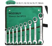 WOZOBUY Ratchet Spanner Wrench Set  Gear Ring Ratcheting Combination Wrench Kit Metric Flexible Head with Canvas Bag