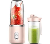 40W Mini Batidora Portátil,Mini Licuadora de Jugo Portátil,Taza Tamaño Personal/Recargable Tipo-C/Doble Taza-Rosa
