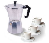 Muvip mv0600 cafetera de aluminio - capacidad 3 tazas - mango ergonomico - antiadherente - apta para placas electricas, vitroceramicas y gas - color aluminio
