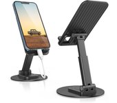 Soporte ajustable para teléfono de escritorio - Soporte plegable de aluminio Klearlook para teléfono móvil y tableta con base giratoria de 360°, base de carga - Negro