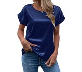 Spring and Summer New Women's Short Sleeve Satin Shirt Loose Casual Round Neck Colored Ding T-shirt Women