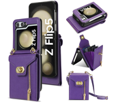 Zipper Wallet Crossbody  Phone Case for Samsung Galaxy Z Flip 6 5 4 3 Flip6 Flip5 Flip4 Flip3 5G with Card Holder Leather Cover