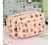 Kawaii Pencil Case Boys and Girls Student Stationery Box 9 Compartments Capybara Pattern Translucent Stationery Storage Bag