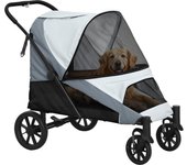 PawHut Carrito para Perros Plegable Cochecito para Perros Grandes hasta 30 kg con Ruedas Grandes Correas de Seguridad Marco Amortiguador Cojín Lavable 124x67x100 cm