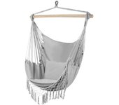 Silla Colgante Exterior con Flecos, Hamaca Columpio con 2 Cojines, Barra Separadora de Madera, Hamaca Portátil para Interior y Exterior