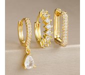 3PCS Fashion Stainless Steel U-shape Hoop Earrings Set for Women Black Crystal Pendant Huggie Piercing Earring Women's Jewelry