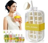 Cubitera - Bandeja para cubitos de hielo y botella de agua 2 en 1 sin contacto con tapa, molde de silicona antifugas para congelador, hervidor de hielo de fácil liberación con pajita, portátil y reutilizable para café, jugos y bebidas.