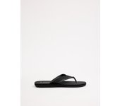 Chanclas negras de denim y polipiel, suela plana y cómoda INSIDE