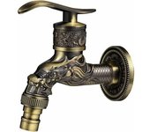 Grifo de latón antiguo para montaje en pared, grifo para jardín exterior G1/2", grifo de latón antiguo, grifo de latón antiguo para montaje en pared, grifo antiguo de cobre con dragón tallado para cocina, baño y jardín