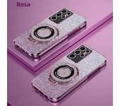 Luxury Plating Magnetic Holder Phone Case For Samsung Galaxy S24 Ultra S23 S22 S21 S20 Plus FE Note 20 10 Silicone Glitter Cover