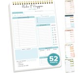 Bloc de notas con planificador diario detallado, 52 hojas, lista de tareas diarias, bloc de notas con encuadernación con resorte de 6,5 x 10 pulgadas, azul elegante