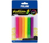 Blíster 6 barritas plastilina de colores neon 70g milan