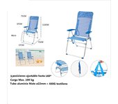 Silla Alta plegable de playa con Cojin estructura de aluminio y tejido Textileno, transpirable y fresco - Maxia Market