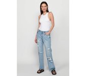 Koroshi Pantalón largo recto con detalles de rotos delanteros color azul para mujer | Moda Actual