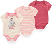Kiddiezoom 3 Pcs/Lot Uniex Fashion Casual Cute Short Sleeve Baby Boy Girl Bodysuits Soft Infant Onesies