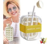 Botella para cubitos de hielo, 2 en 1, sin contacto, con tapa y recipiente, de silicona para hacer cubitos de hielo, fácil liberación de hielo para congelador, cócteles, whisky, bebidas, café y zumo (verde, 500 ml)