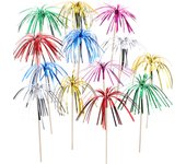 100 piezas de adornos para cupcakes con forma de fuegos artificiales, palillos de dientes con volantes de aluminio, decoraciones para tartas navideñas