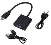 Cable adaptador HDMI a VGA con audio y fuente de alimentación. Cable adaptador HDMI a VGA HD.