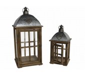 Gerimport Set 2 faroles madera marrón "Eda" 28.5 cm - Ambientación nocturna