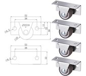 4Pcs Silent Rubber Casters, Drawer Wheels, for Furniture, Kitchen Cabinet Table ,of Side Installation Low Profile Replace wheel