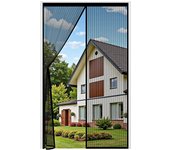 Auxmir Mosquitera Puerta Magnética, 90x210CM, Cortina Mosquitera Exterior Antimosquitos Imantada Cierre Automático Malla de Poliéster, con Imanes para Balcón Corredera Terraza, Negro