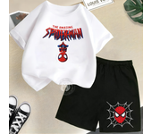 Cool Spider Man Fun Print Summer Cotton T-shirt+Shorts Boys and Girls 2-12 Year Old Round Neck Casual Children's Baby Casual Set