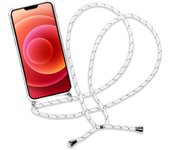 Niucom funda transparente con cordón para iPhone 12 11 XR XS carcasa con cuerda para colgar móvil protección antigolpes y caídas, correa ajustable al hombro