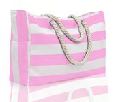 Striped Canvas Beach Bag, Large Capacity Shopping Bag, Fashion Travel Tote Bag, Ideal for Beach, Travel and Camping