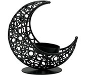Candelabro de luna, candelabro de té, candelabro de metal negro para decoración del hogar, candelabros de té con forma de luna, candelabros románticos, candelabro de media luna, tipo 3