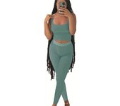 Casual Workout Short Sets 2 Piece Outfits for Women Ribbed Crop Tank Top High Waist Leggings activewear