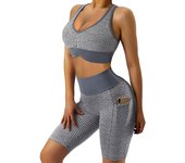 Conjunto de traje de Yoga de panal, Hermoso sujetador Deportivo with espalda Descubierta, pantalones de fitness de Giro Alta y Elevación de cadera, traje de yoga with Bolsillo de panal (superior part Pantones)