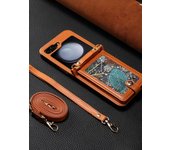 Crossbody Bag Fashion Leather Phone Case For Samsung Galaxy Z Flip 6 5 4 3 Flip5 Flip4 Flip3 5G Long Lanyard Wallet Card Cover
