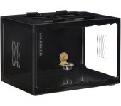 PawHut Terrario para Reptiles Caja de Alimentación de Insectos de Acrílico con Comedero Termómetro 2 Portalámparas E27 e Interruptor para Lagarto Camaleón 60x40x40,5 cm Negro