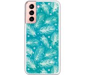 Funda compatible con Samsung Galaxy S21 - S30 (4G/5G) - Patron plumas blancas con fondo