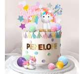 25PCS Foil Firework Unicorn Rainbow Cake Decorations Rainbow Stars Unicorn Balls Happy Birthday Cake Decorations for ​Birthday
