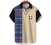 Hawaiian Shirt For Men Ethnic Beach Tees Casual Checkered Stripes Short Sleeve Button Down 3d Printed Men's Clothing