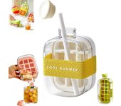 Cubitera 2 en 1, vaso para hielo y agua, bandeja de silicona para cubitos de hielo, fácil de liberar, para congelador, jugos y bebidas (blanco, 12 rejillas/500 ml)